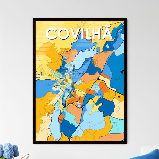 COVILHÃ PORTUGAL Vibrant Colorful Art Map Poster Blue Orange