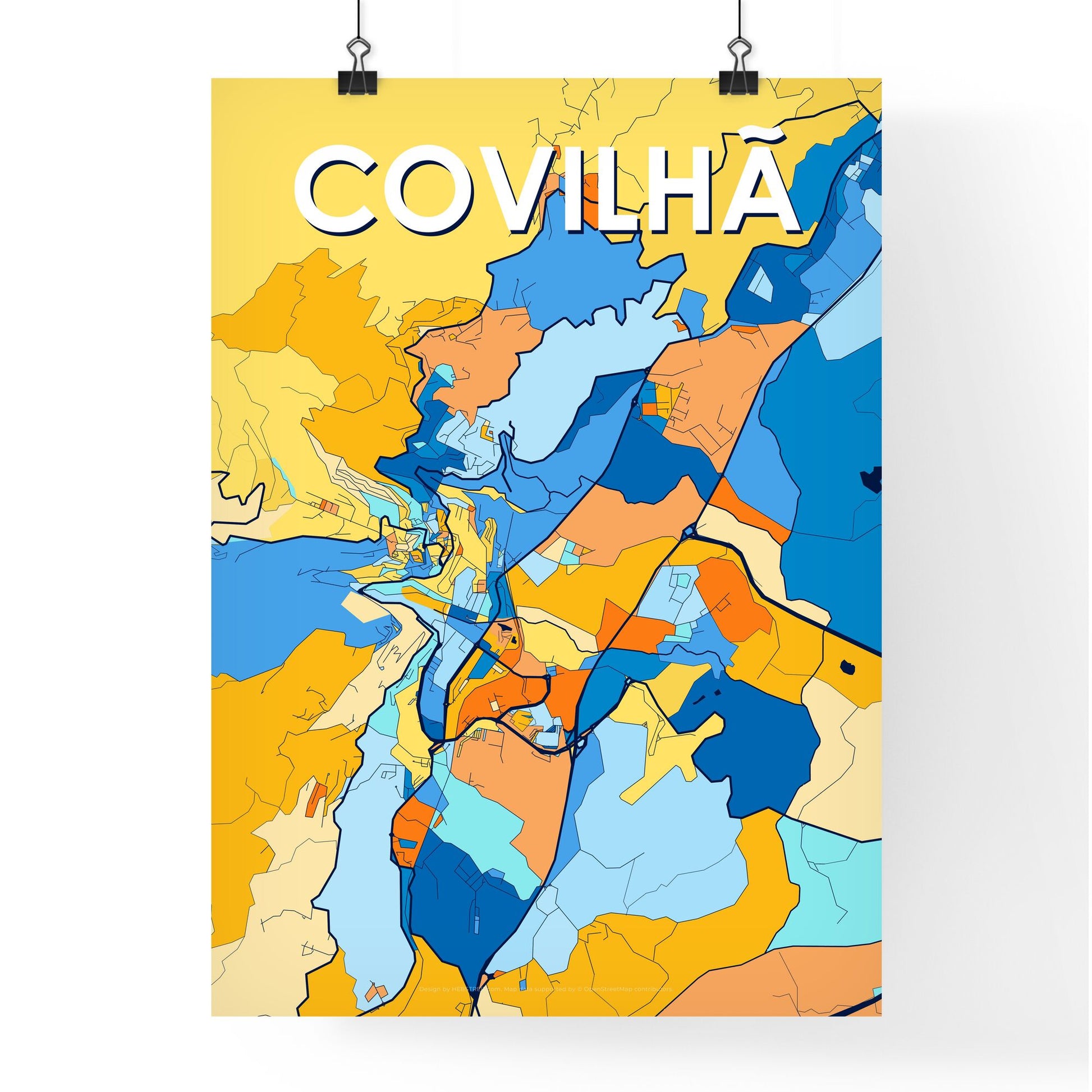 COVILHÃ PORTUGAL Vibrant Colorful Art Map Poster Blue Orange