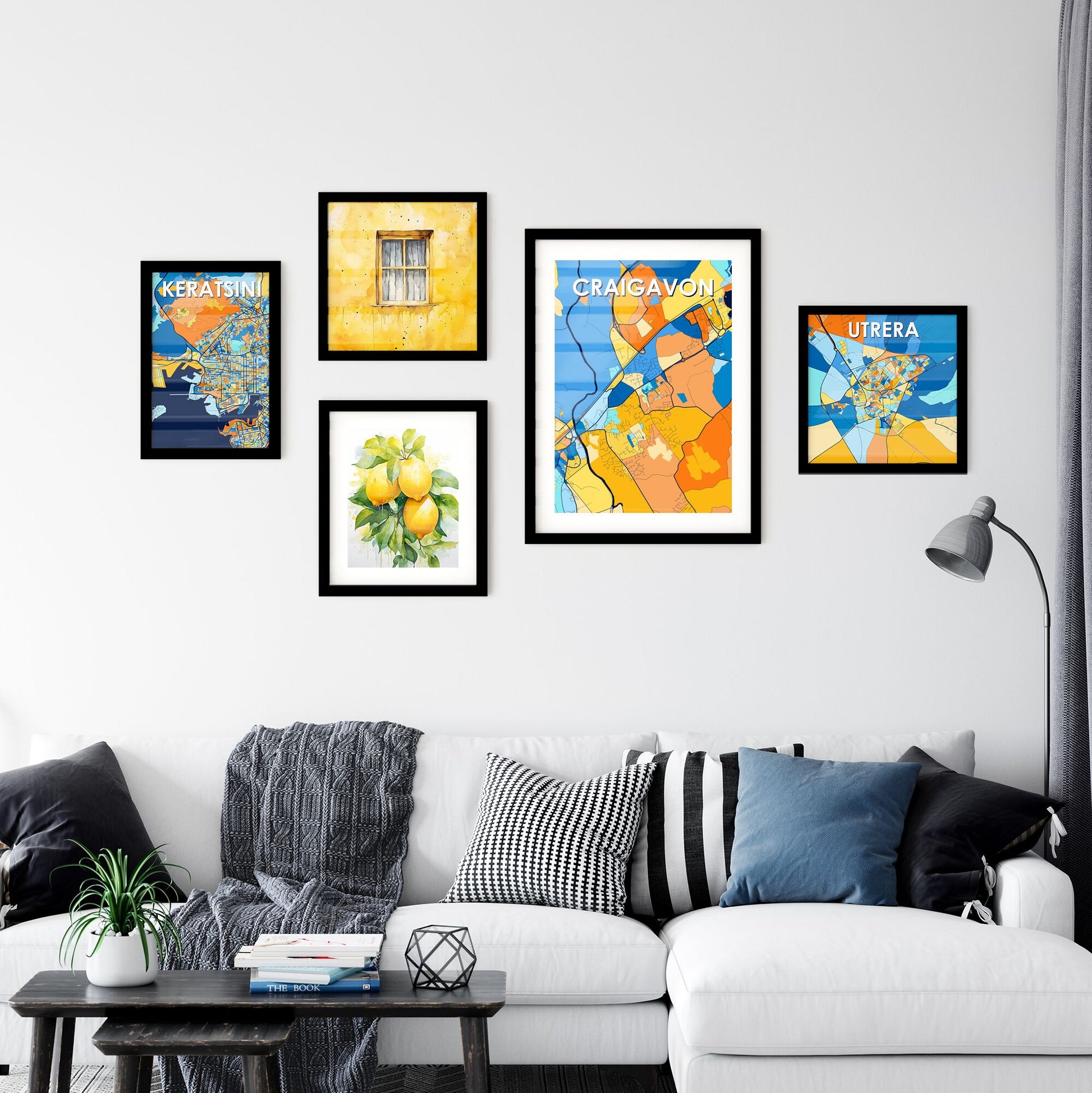 CRAIGAVON NORTHERN IRELAND Vibrant Colorful Art Map Poster Blue Orange