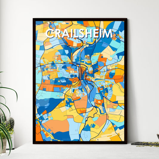 CRAILSHEIM GERMANY Vibrant Colorful Art Map Poster Blue Orange