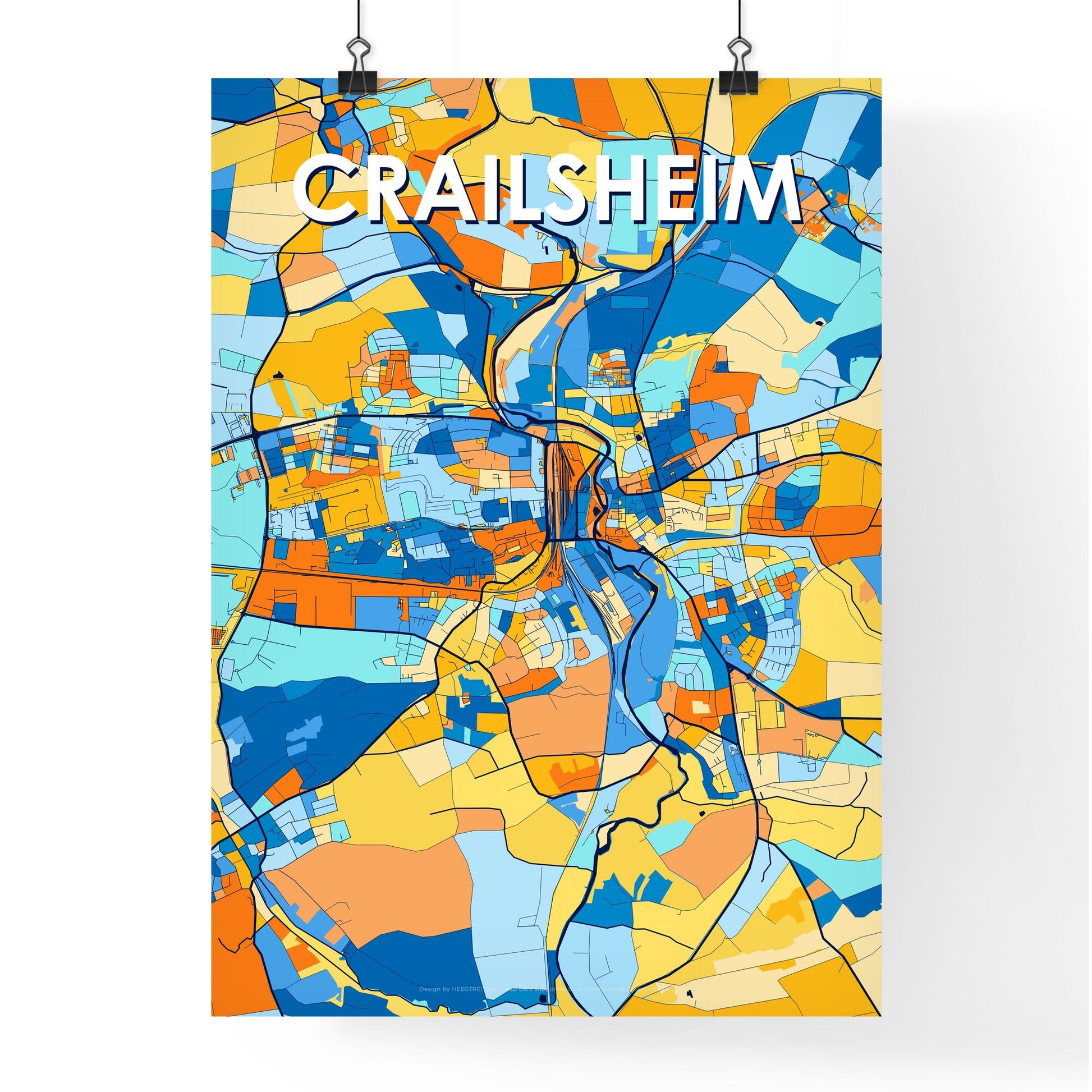 CRAILSHEIM GERMANY Vibrant Colorful Art Map Poster Blue Orange