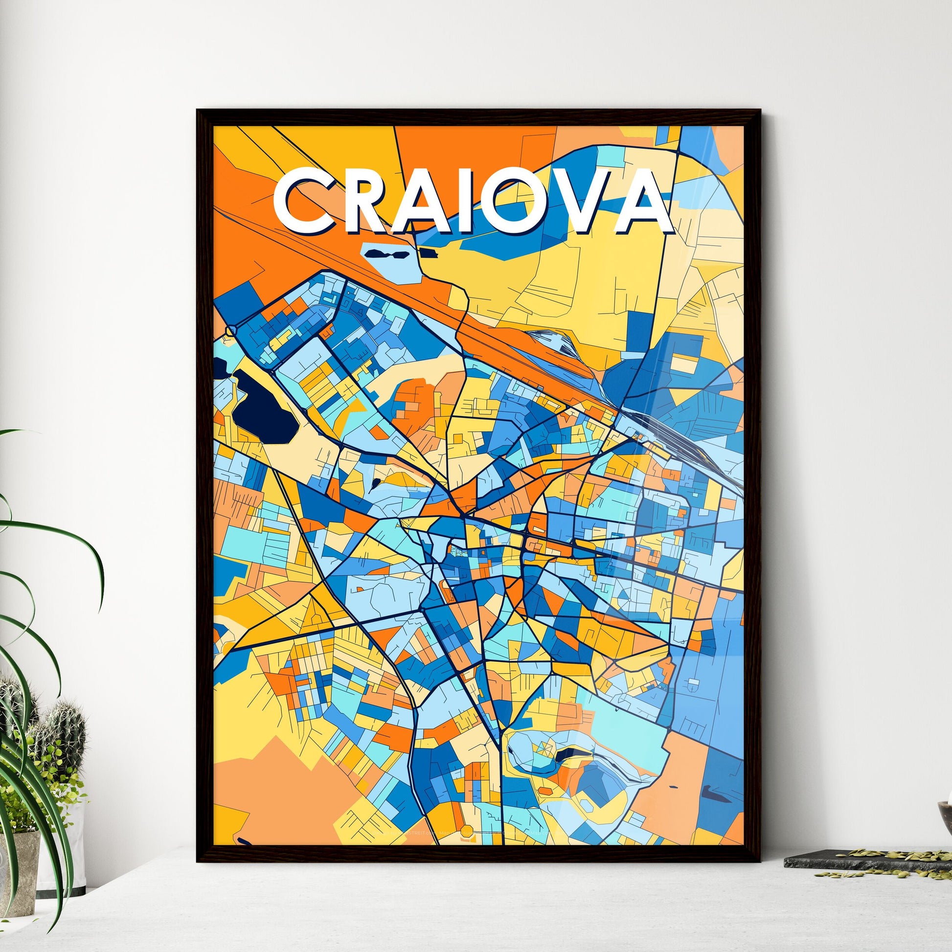 CRAIOVA ROMANIA Vibrant Colorful Art Map Poster Blue Orange