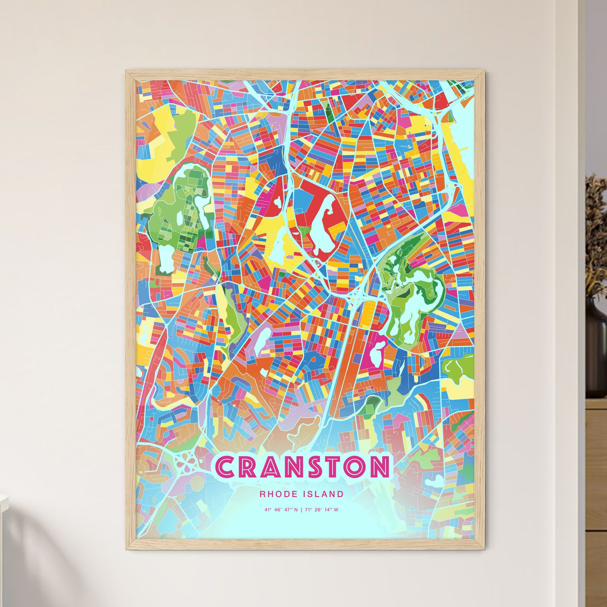 Colorful Cranston Rhode Island Fine Art Map Crazy Colors