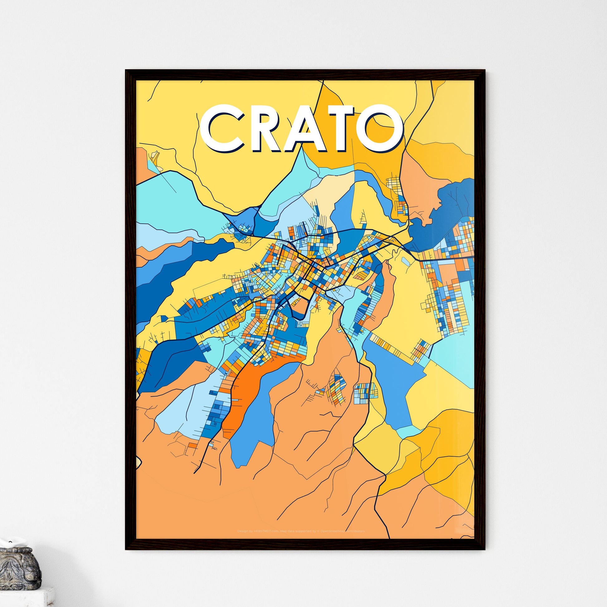 CRATO BRAZIL Vibrant Colorful Art Map Poster Blue Orange