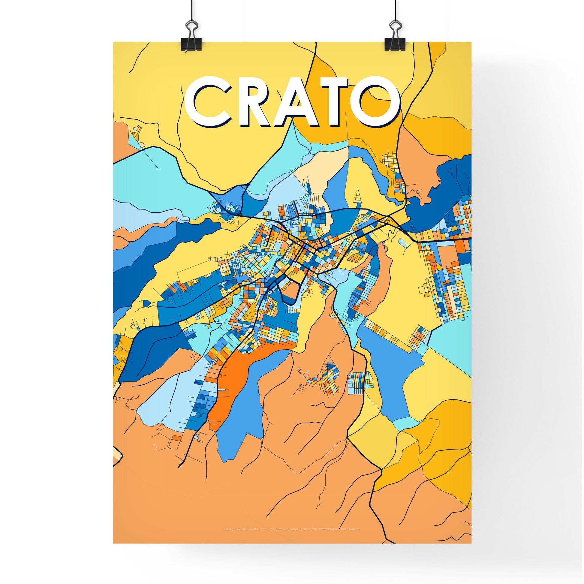 CRATO BRAZIL Vibrant Colorful Art Map Poster Blue Orange