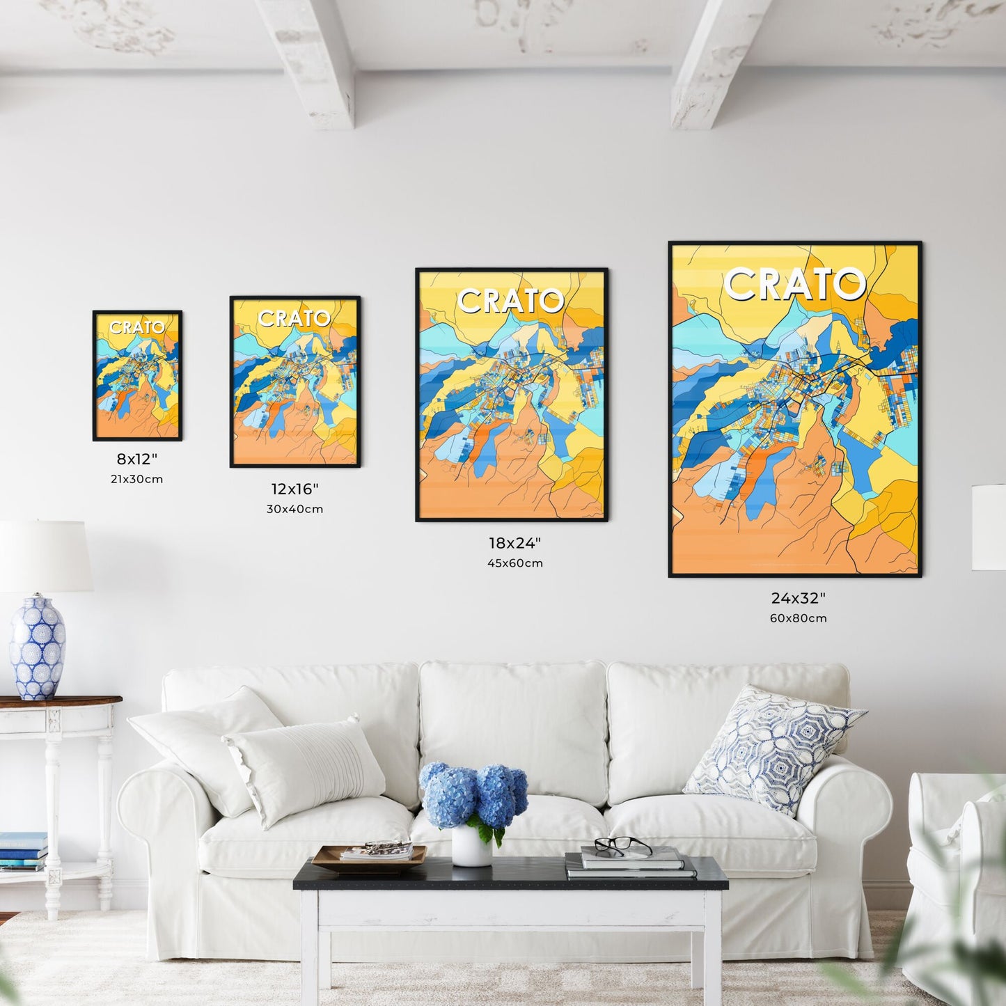 CRATO BRAZIL Vibrant Colorful Art Map Poster Blue Orange