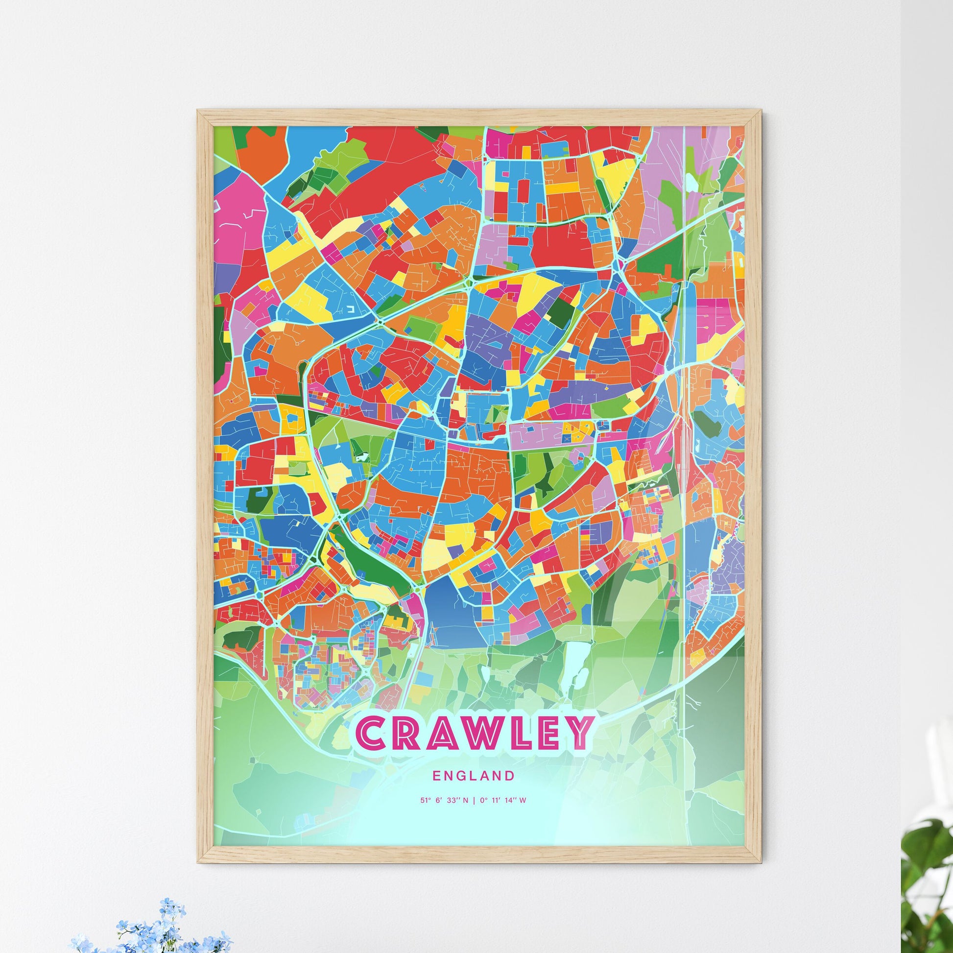 Colorful Crawley England Fine Art Map Crazy Colors