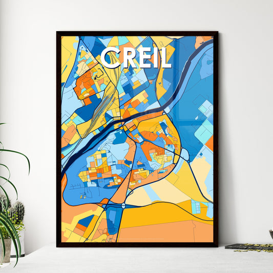 CREIL FRANCE Vibrant Colorful Art Map Poster Blue Orange