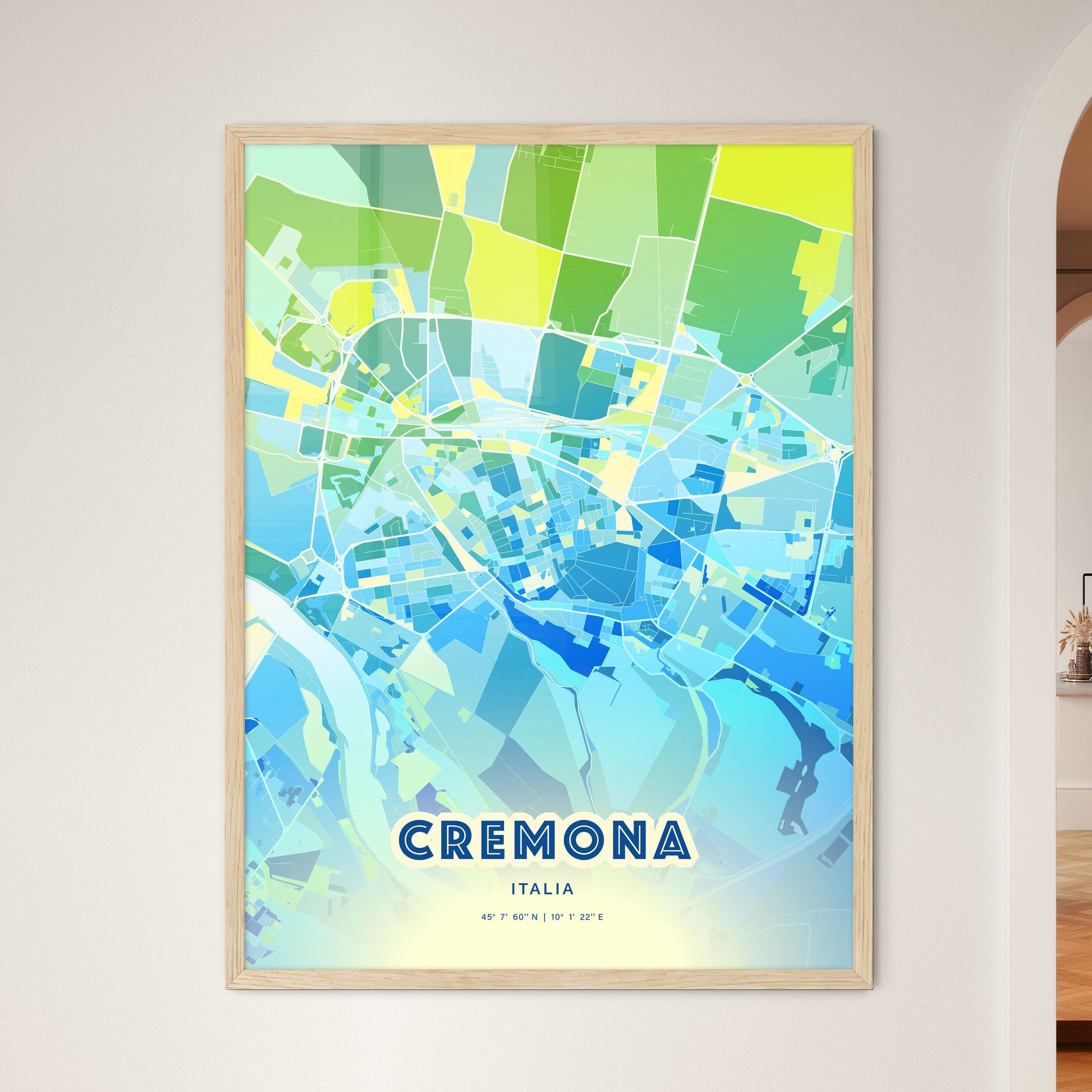 Colorful Cremona Italy Fine Art Map Cool Blue