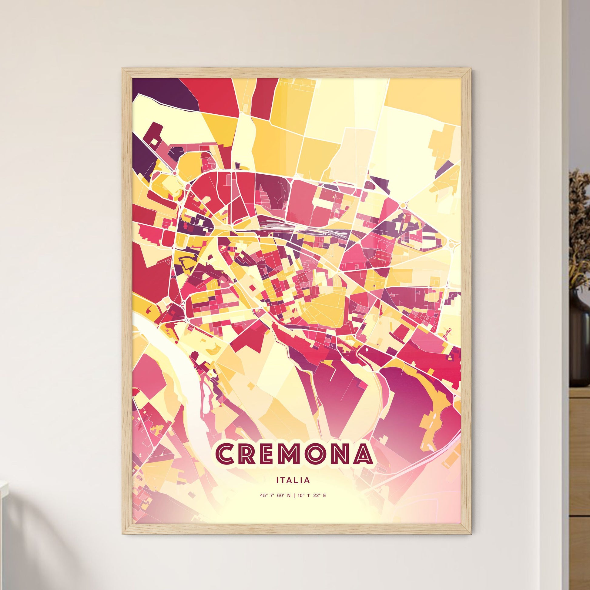 Colorful Cremona Italy Fine Art Map Hot Red