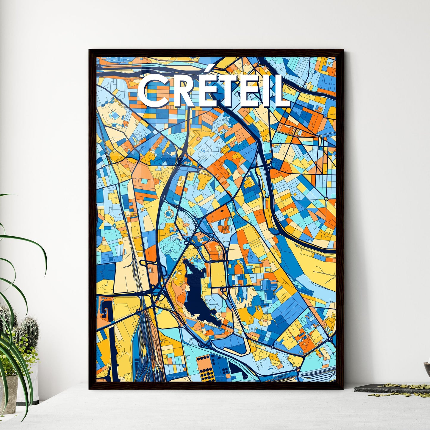 CRÉTEIL FRANCE Vibrant Colorful Art Map Poster Blue Orange