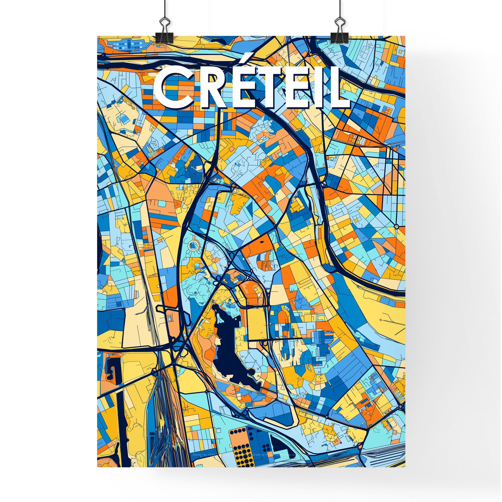 CRÉTEIL FRANCE Vibrant Colorful Art Map Poster Blue Orange