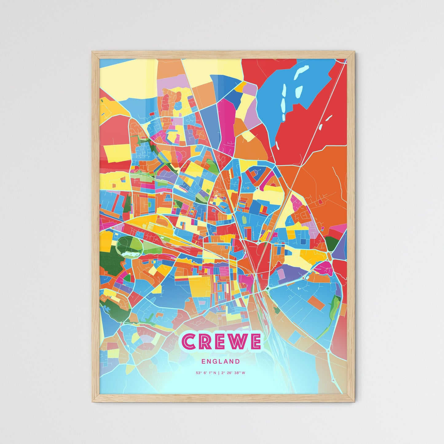 Colorful Crewe England Fine Art Map Crazy Colors