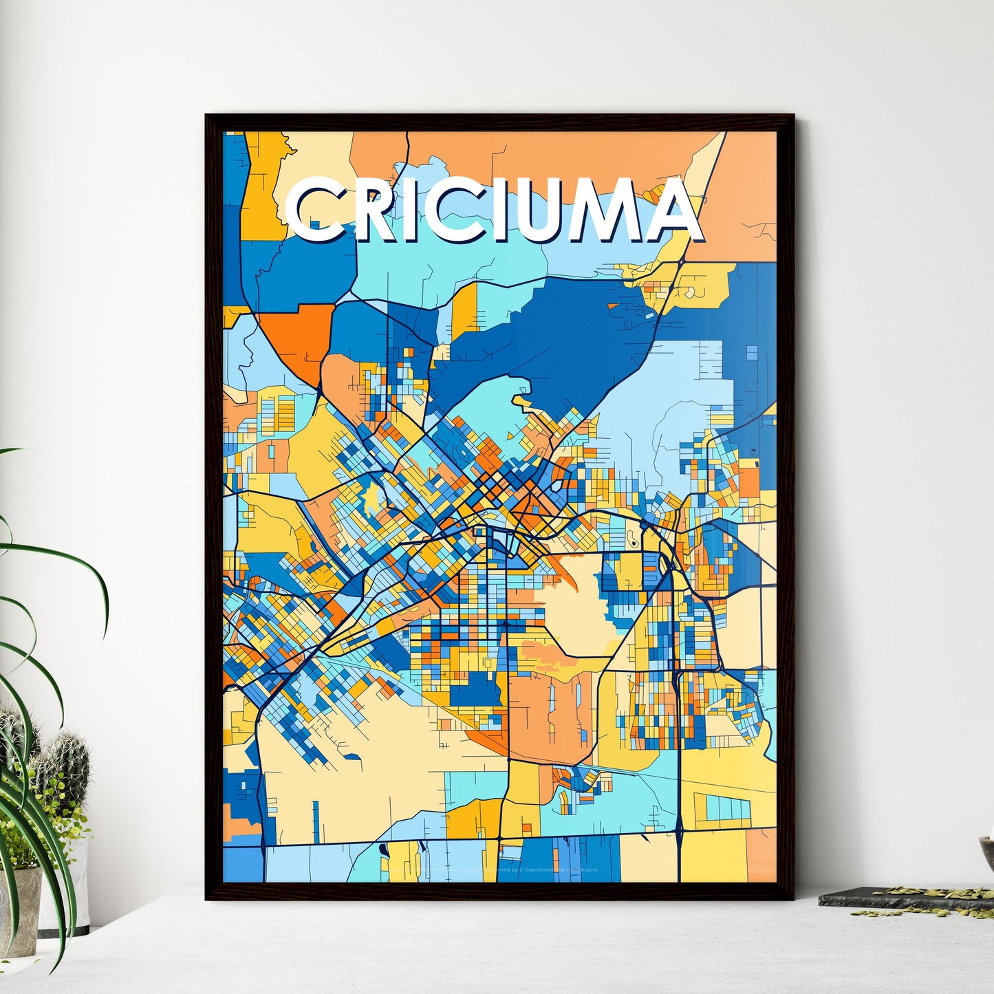 CRICIUMA BRAZIL Vibrant Colorful Art Map Poster Blue Orange