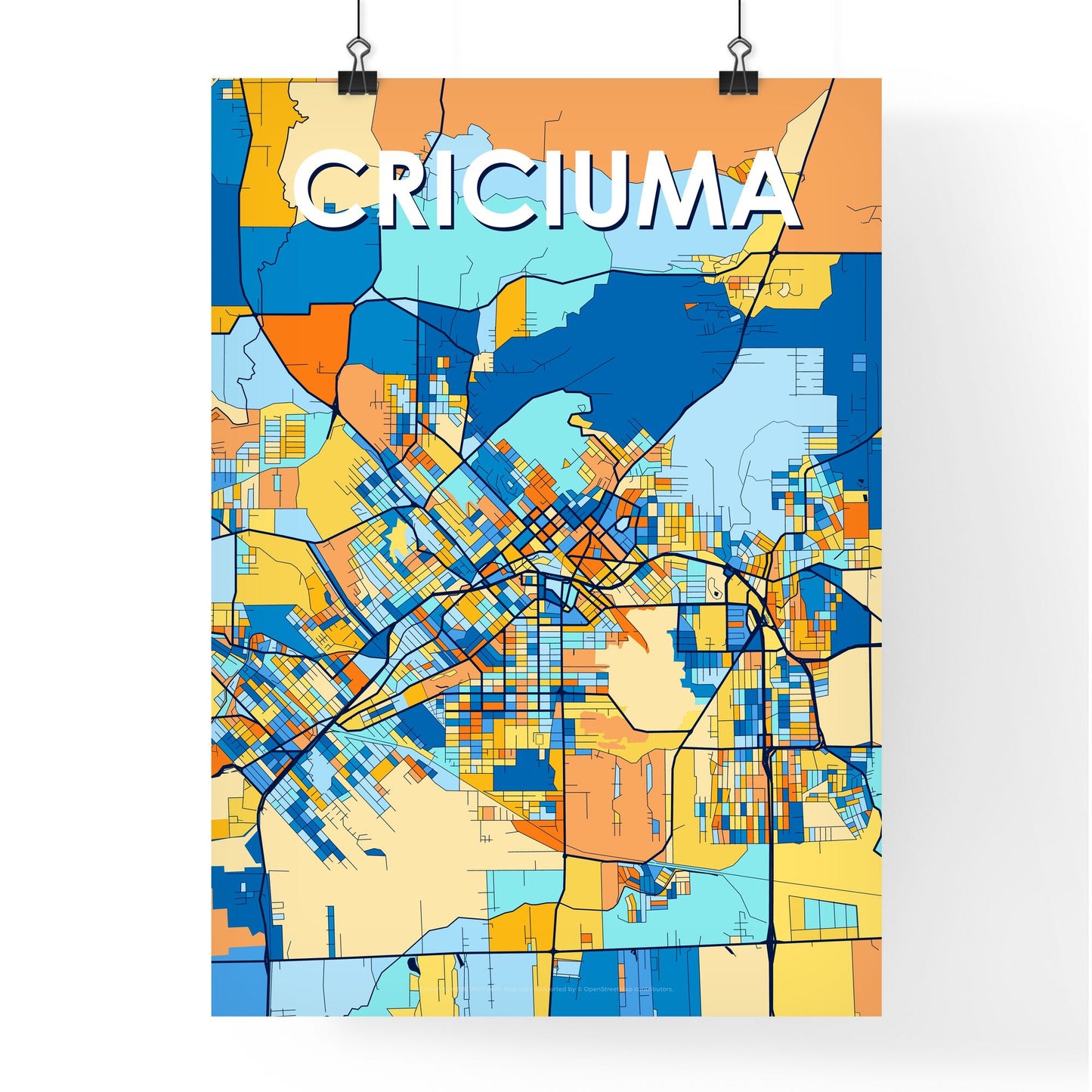 CRICIUMA BRAZIL Vibrant Colorful Art Map Poster Blue Orange