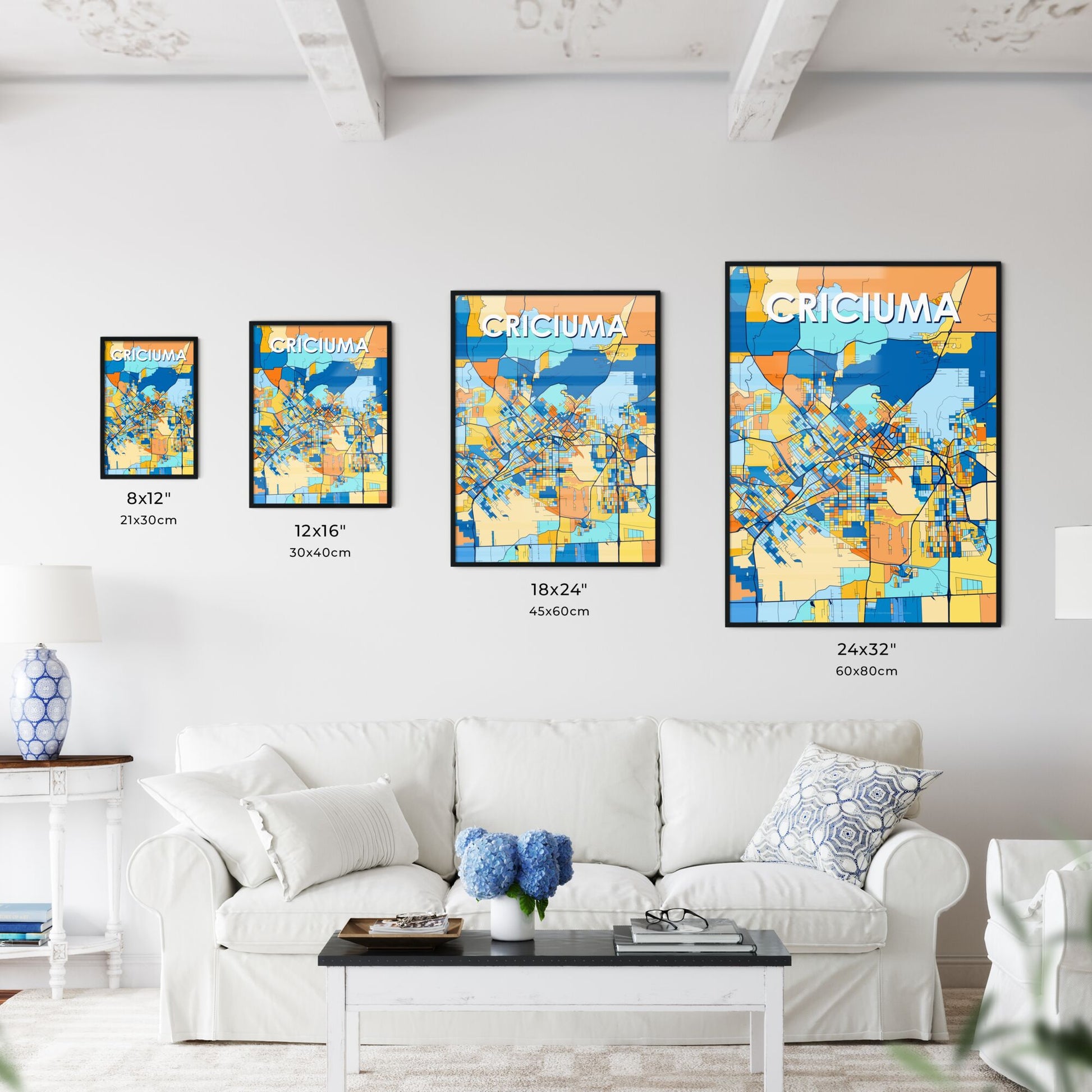 CRICIUMA BRAZIL Vibrant Colorful Art Map Poster Blue Orange