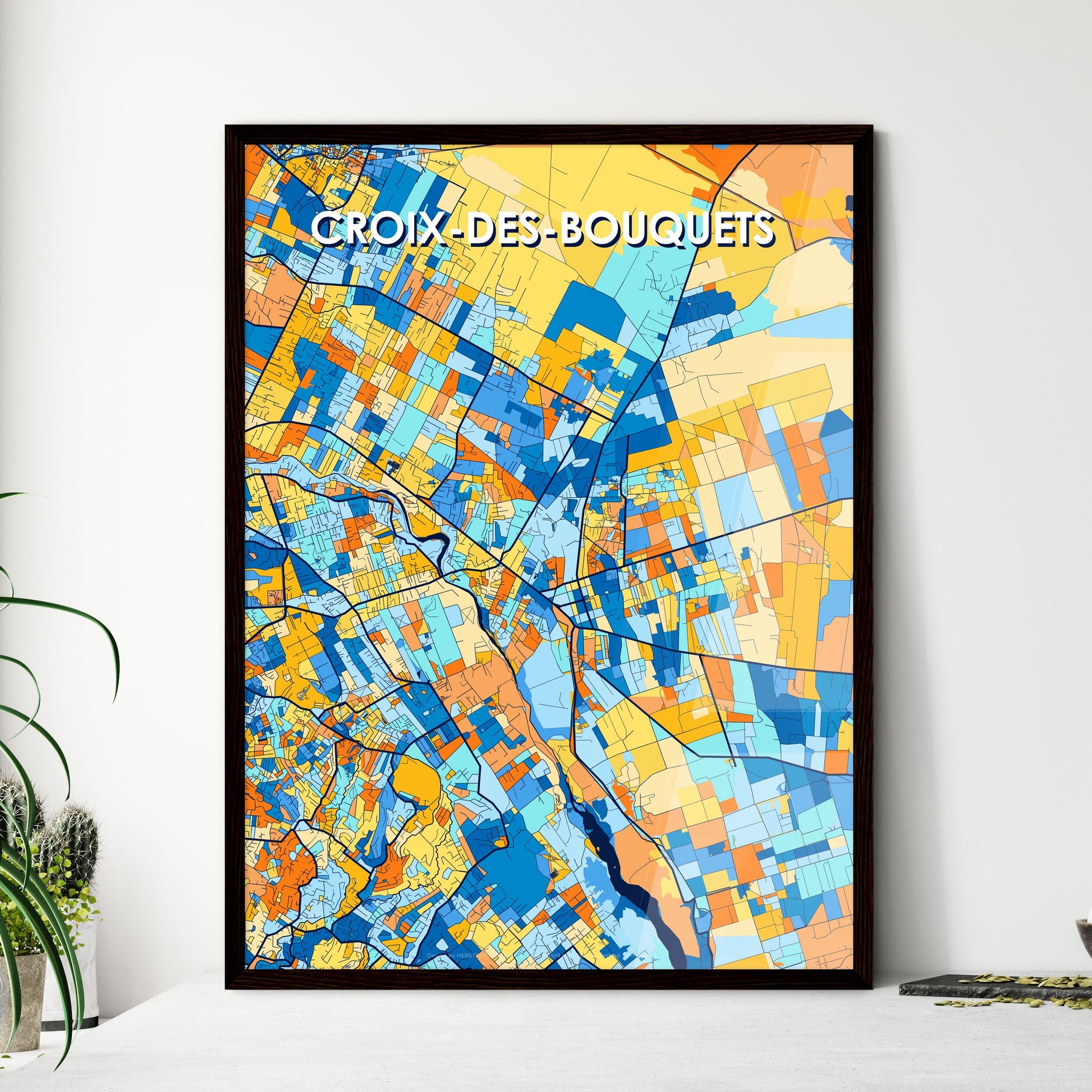 CROIX-DES-BOUQUETS HAITI Vibrant Colorful Art Map Poster Blue Orange