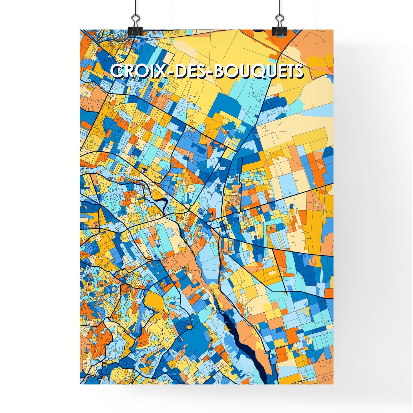 CROIX-DES-BOUQUETS HAITI Vibrant Colorful Art Map Poster Blue Orange