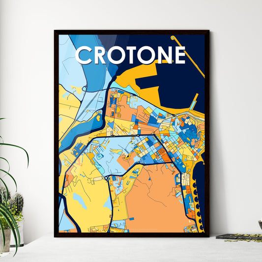 CROTONE ITALY Vibrant Colorful Art Map Poster Blue Orange