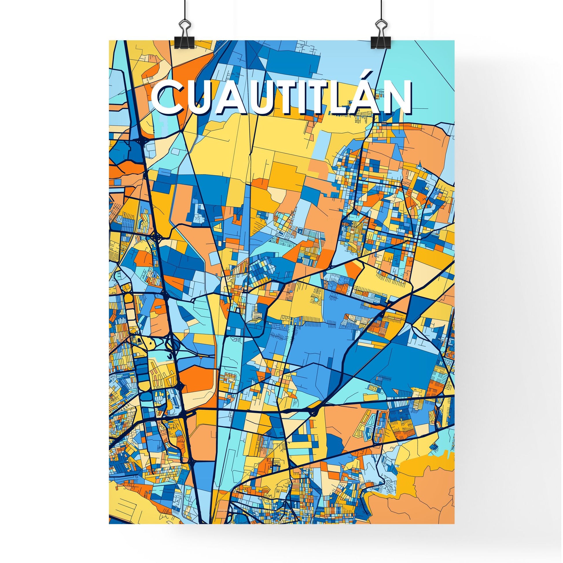 CUAUTITLÁN MEXICO Vibrant Colorful Art Map Poster Blue Orange