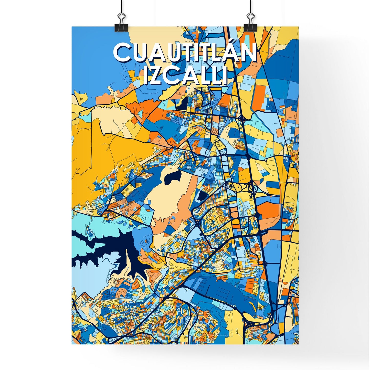 CUAUTITLÁN IZCALLI MEXICO Vibrant Colorful Art Map Poster Blue Orange