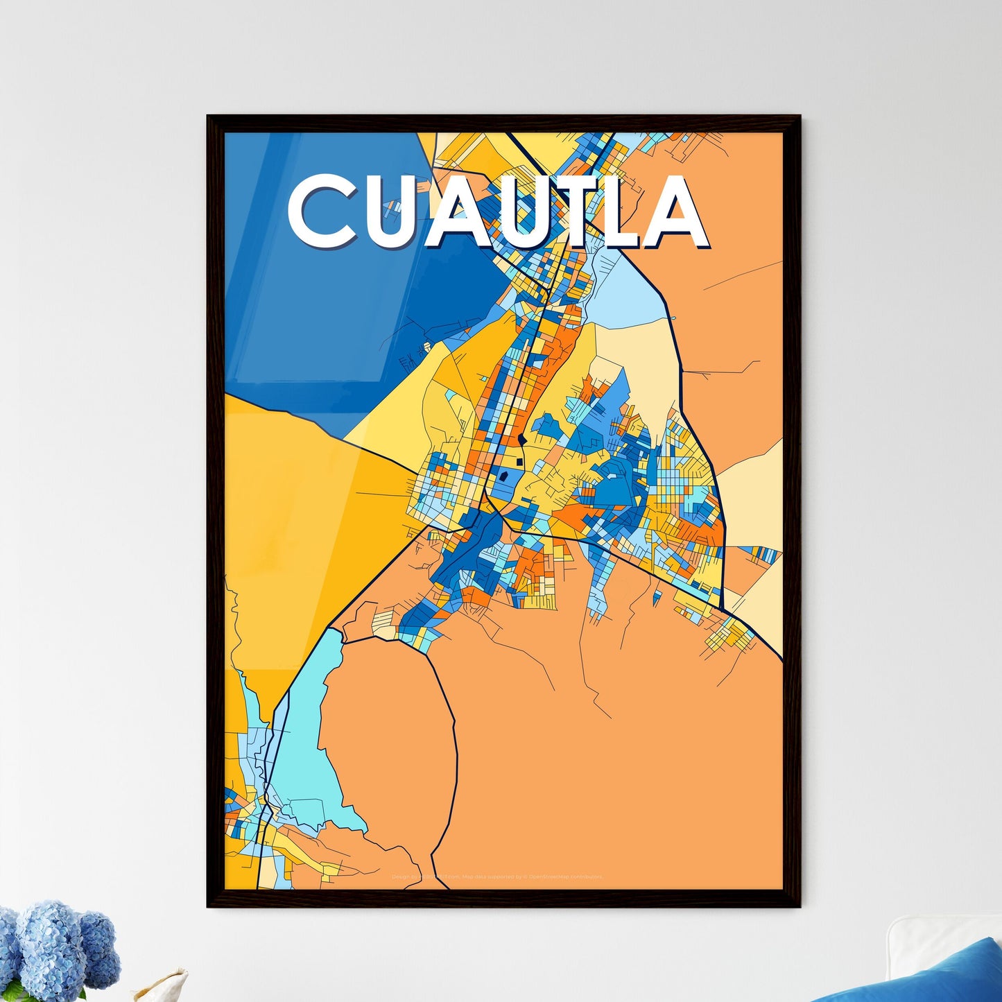 CUAUTLA MEXICO Vibrant Colorful Art Map Poster Blue Orange