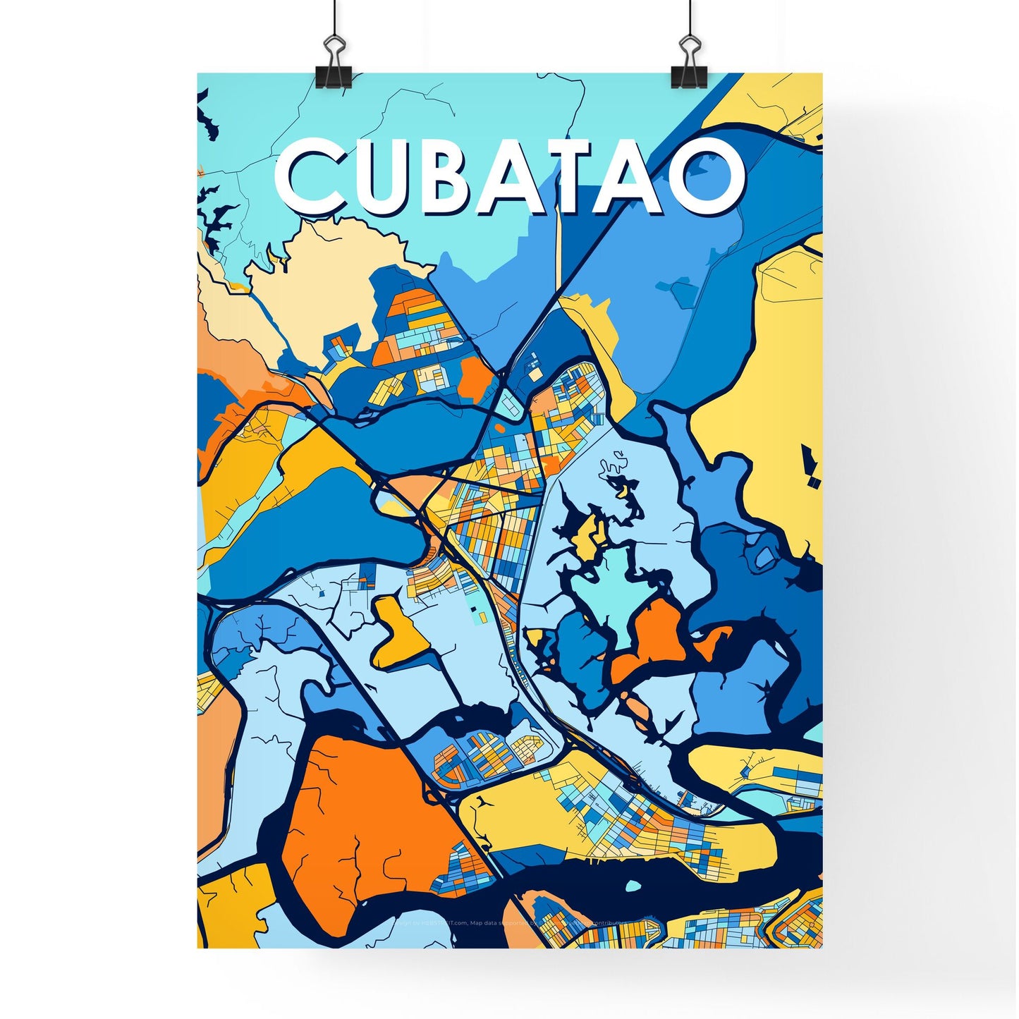 CUBATAO BRAZIL Vibrant Colorful Art Map Poster Blue Orange