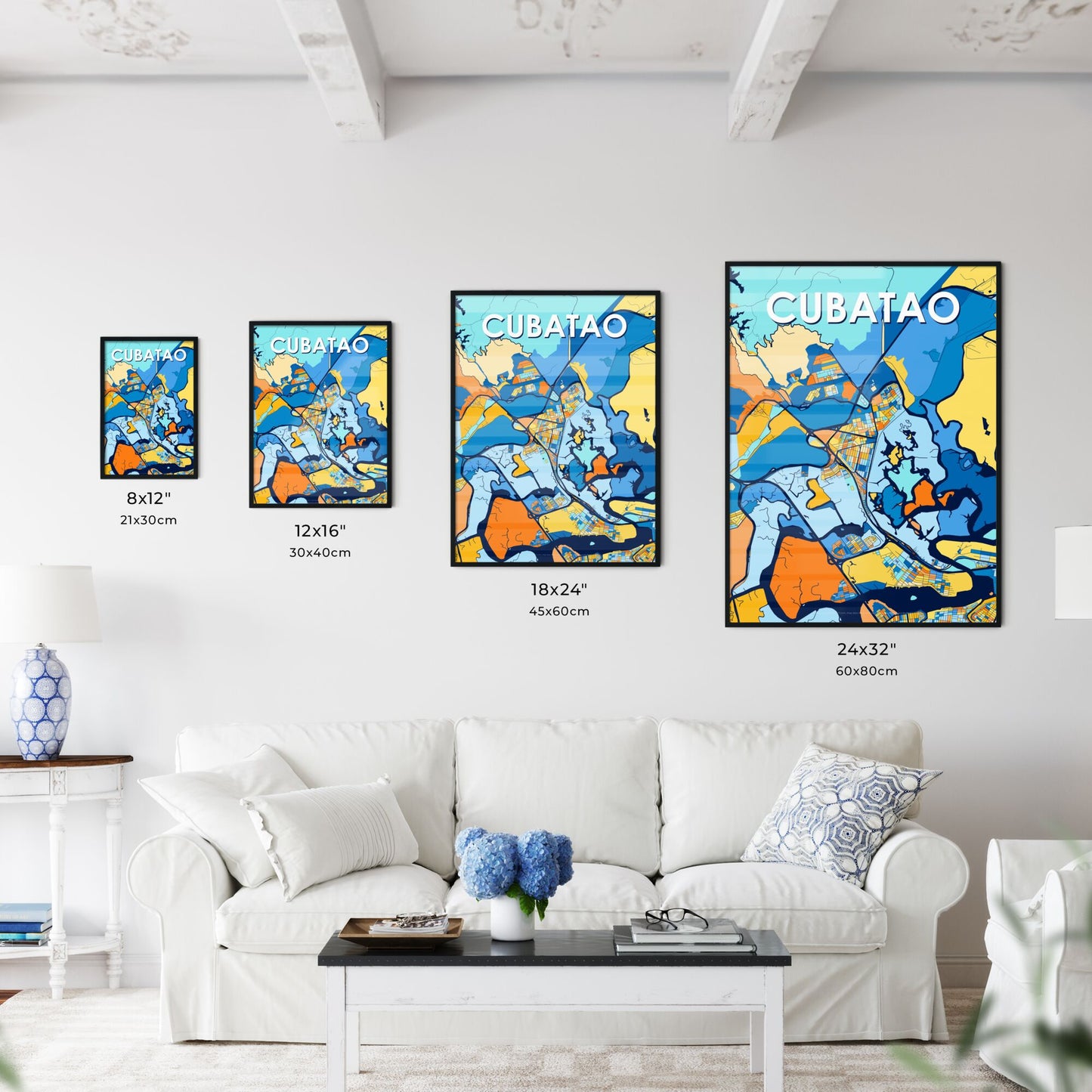 CUBATAO BRAZIL Vibrant Colorful Art Map Poster Blue Orange