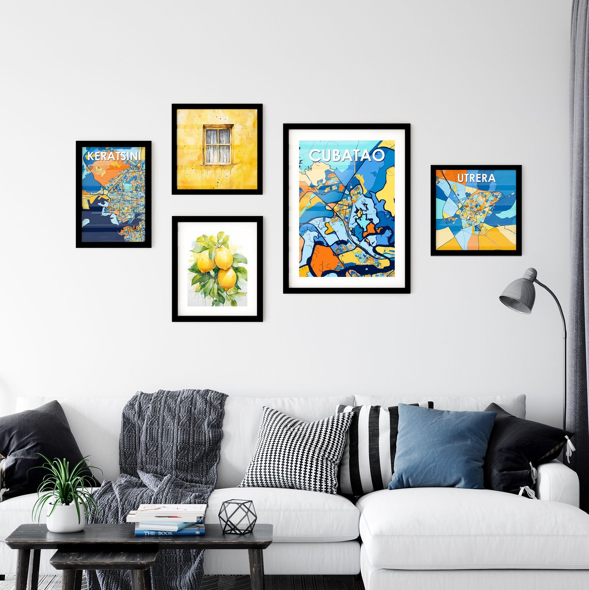 CUBATAO BRAZIL Vibrant Colorful Art Map Poster Blue Orange