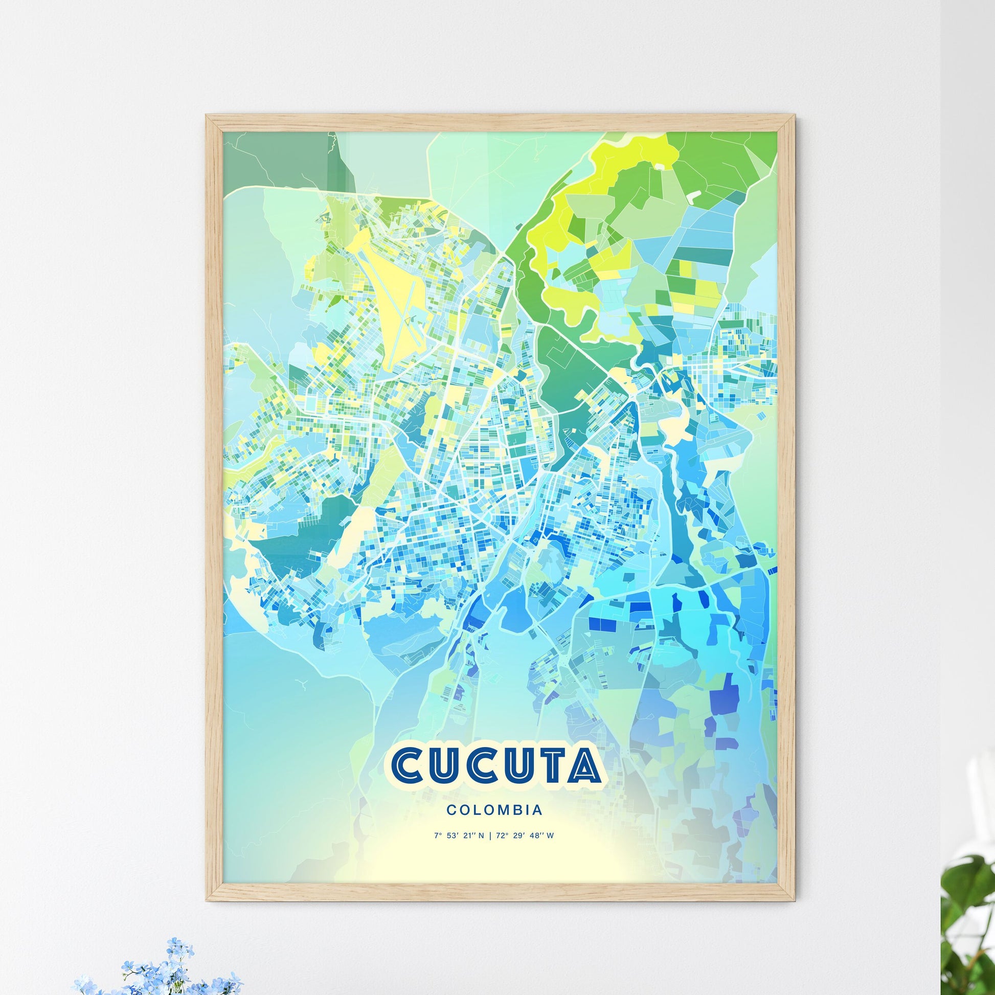 Colorful Cucuta Colombia Fine Art Map Cool Blue
