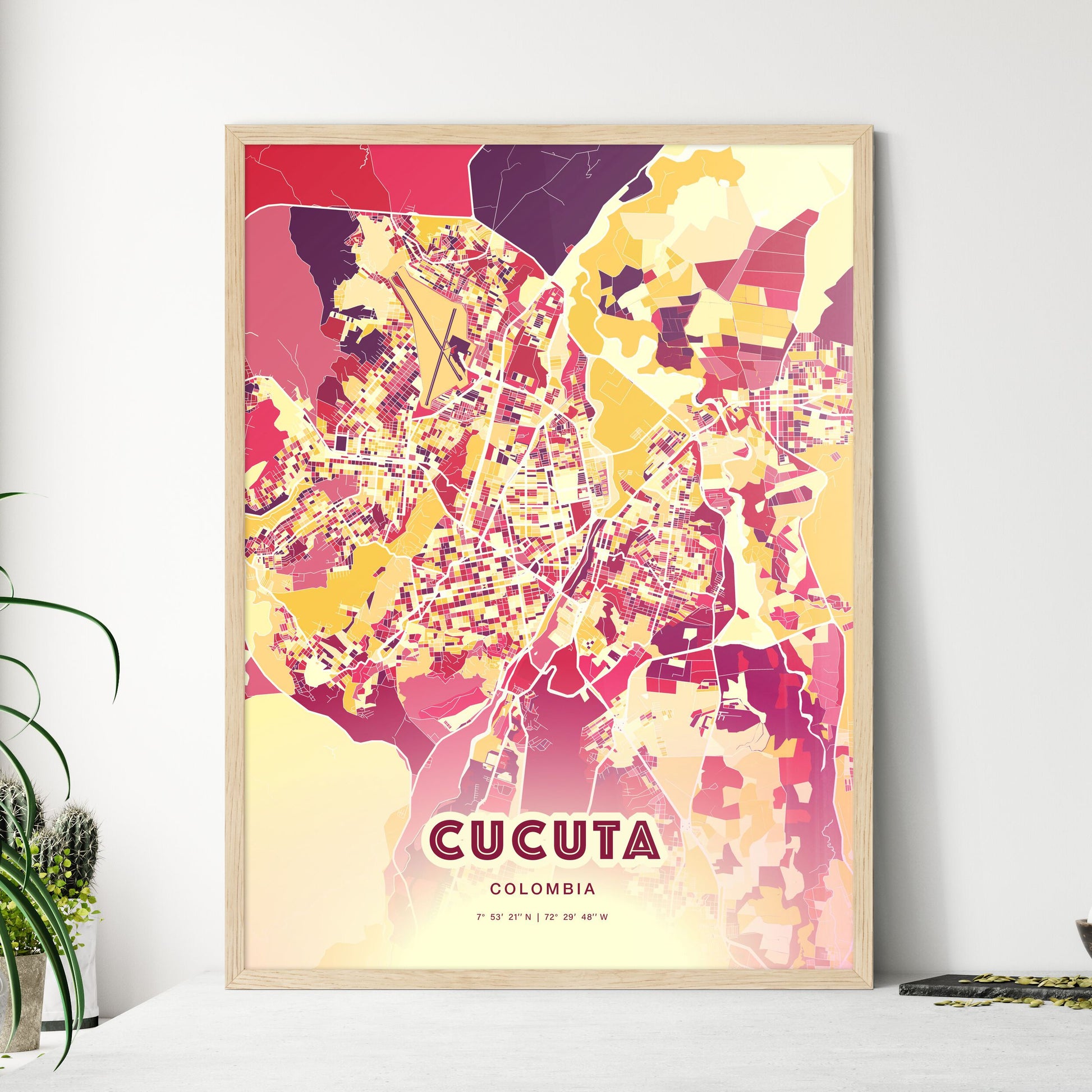 Colorful Cucuta Colombia Fine Art Map Hot Red