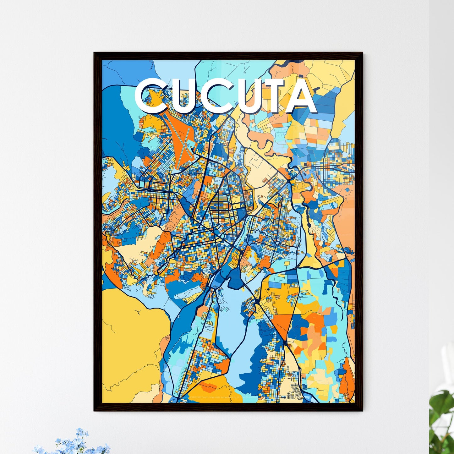 CUCUTA COLOMBIA Vibrant Colorful Art Map Poster Blue Orange