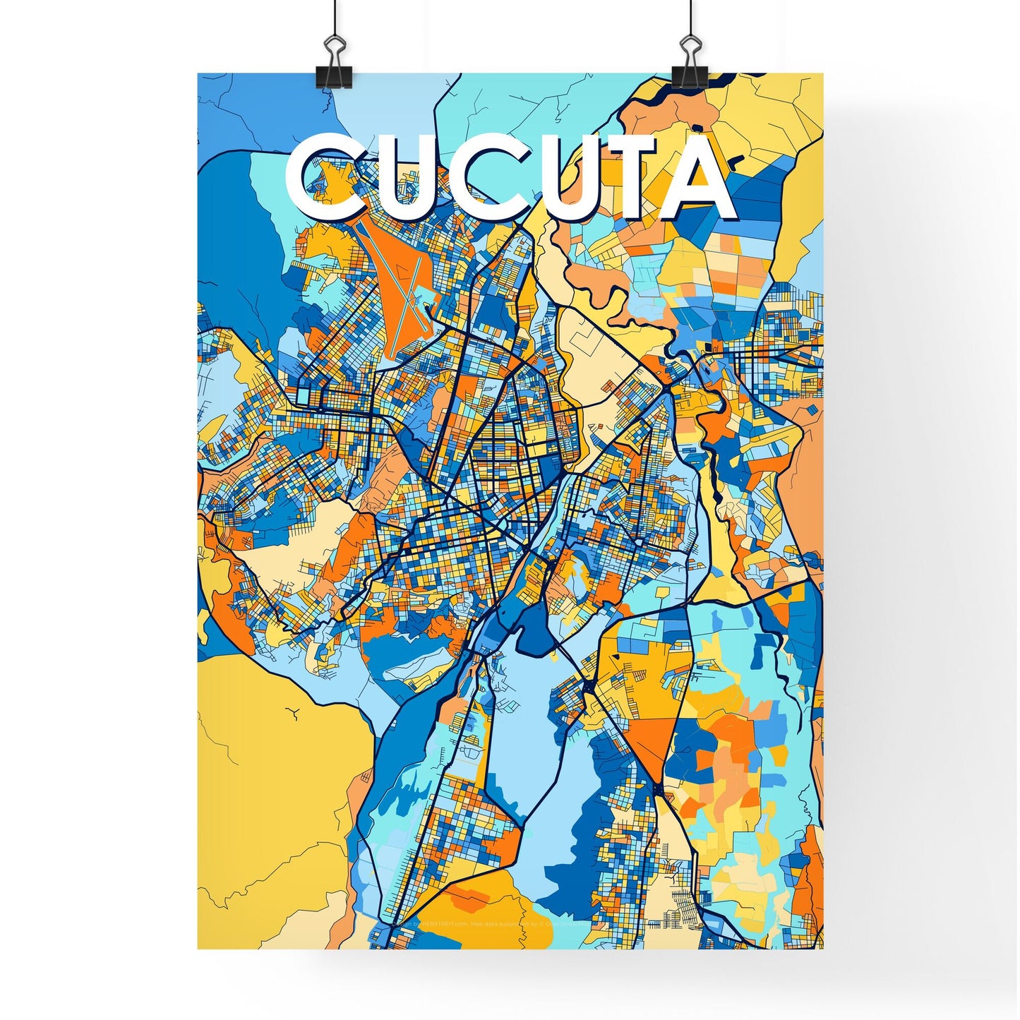 CUCUTA COLOMBIA Vibrant Colorful Art Map Poster Blue Orange