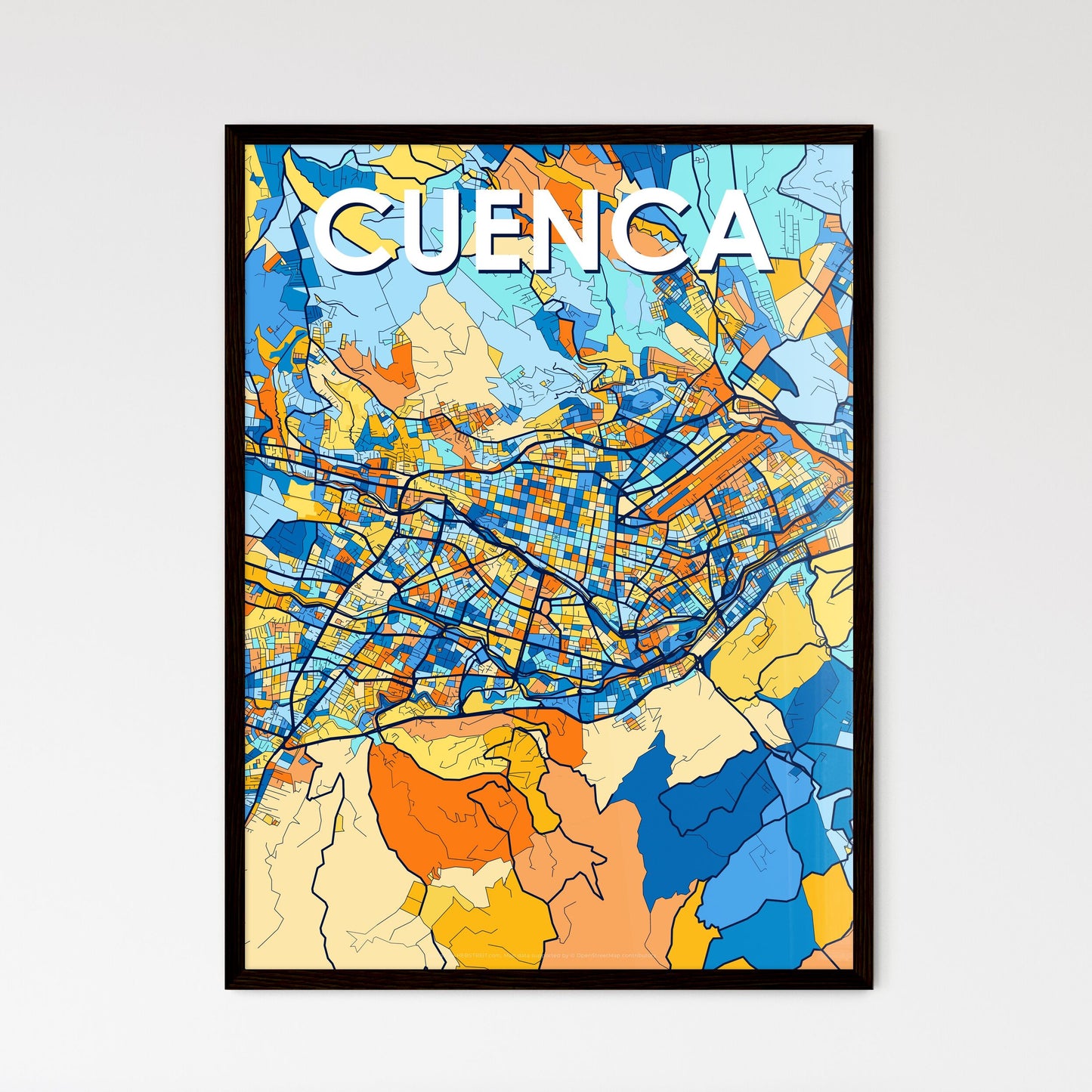 CUENCA ECUADOR Vibrant Colorful Art Map Poster Blue Orange