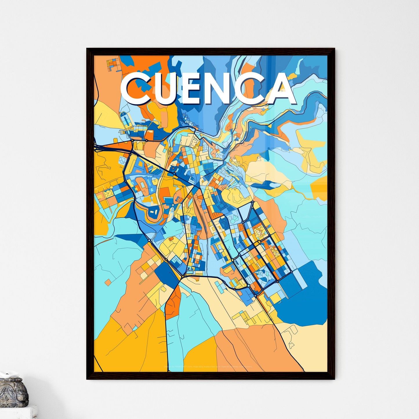 CUENCA SPAIN Vibrant Colorful Art Map Poster Blue Orange