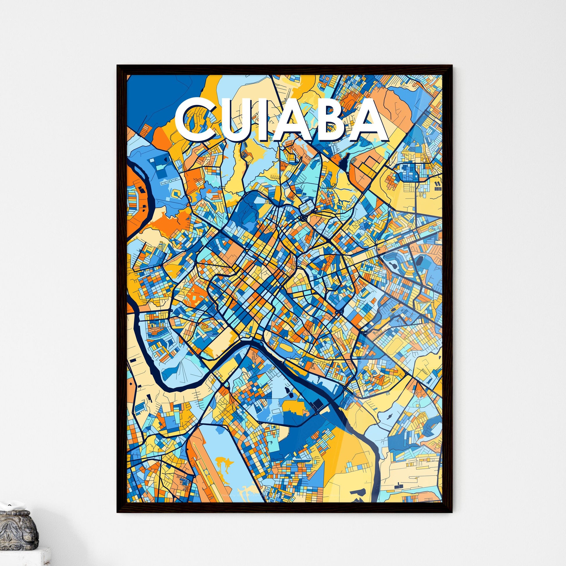 CUIABA BRAZIL Vibrant Colorful Art Map Poster Blue Orange