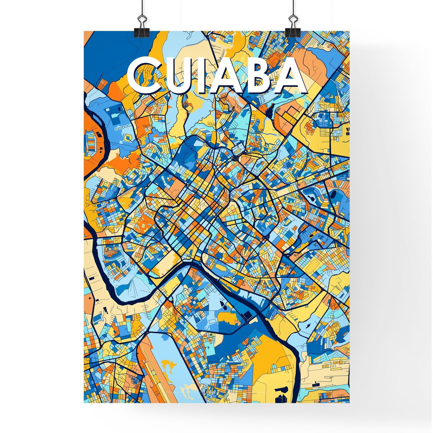 CUIABA BRAZIL Vibrant Colorful Art Map Poster Blue Orange