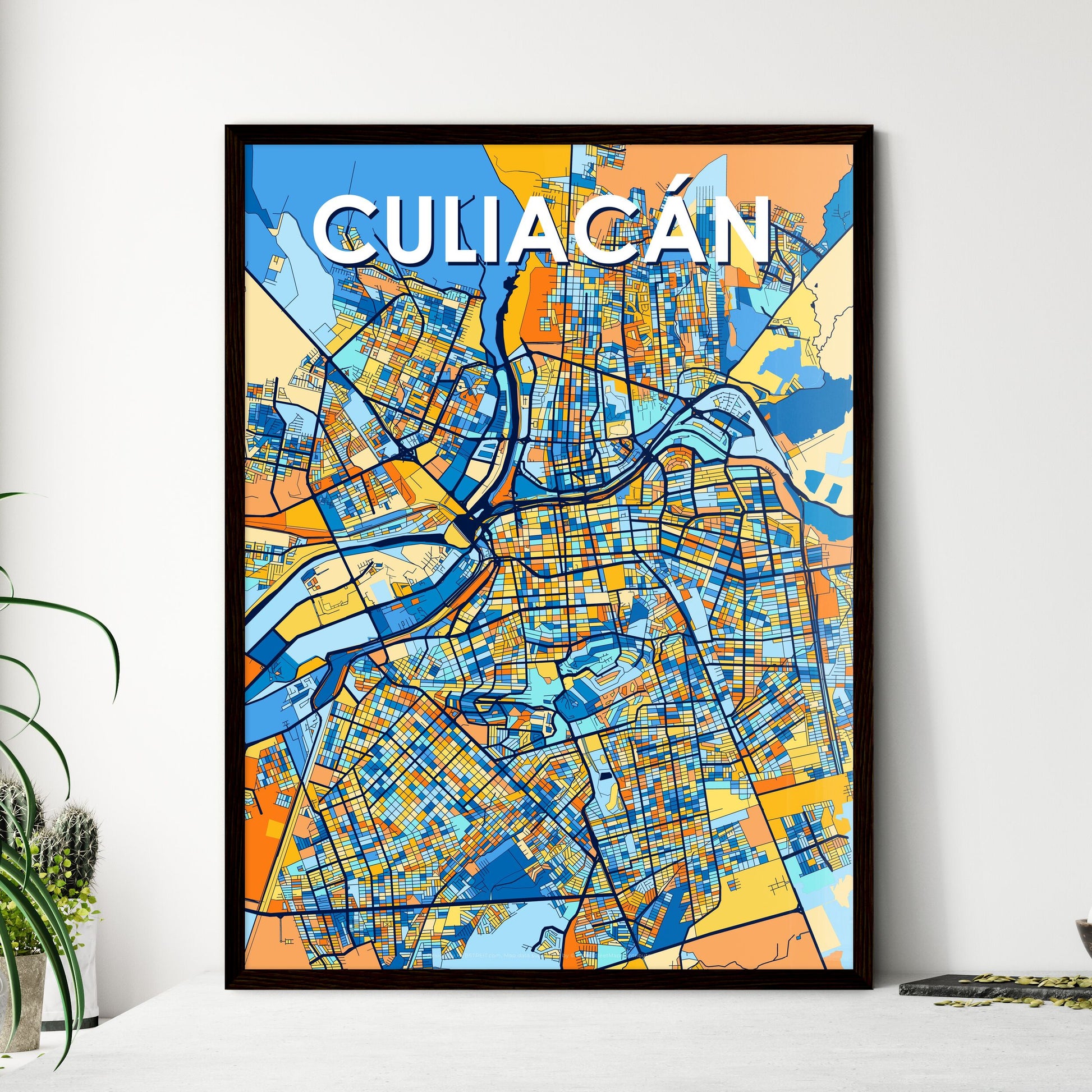 CULIACÁN MEXICO Vibrant Colorful Art Map Poster Blue Orange