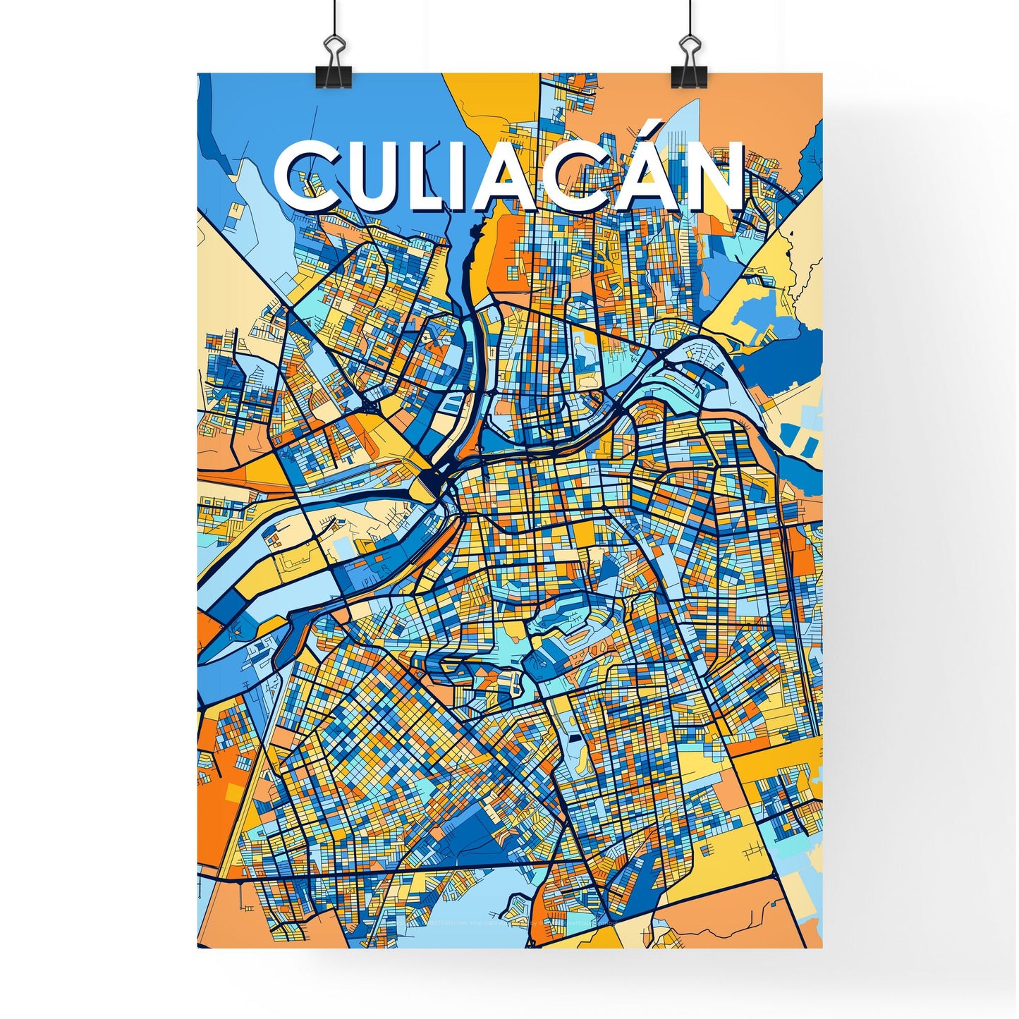 CULIACÁN MEXICO Vibrant Colorful Art Map Poster Blue Orange