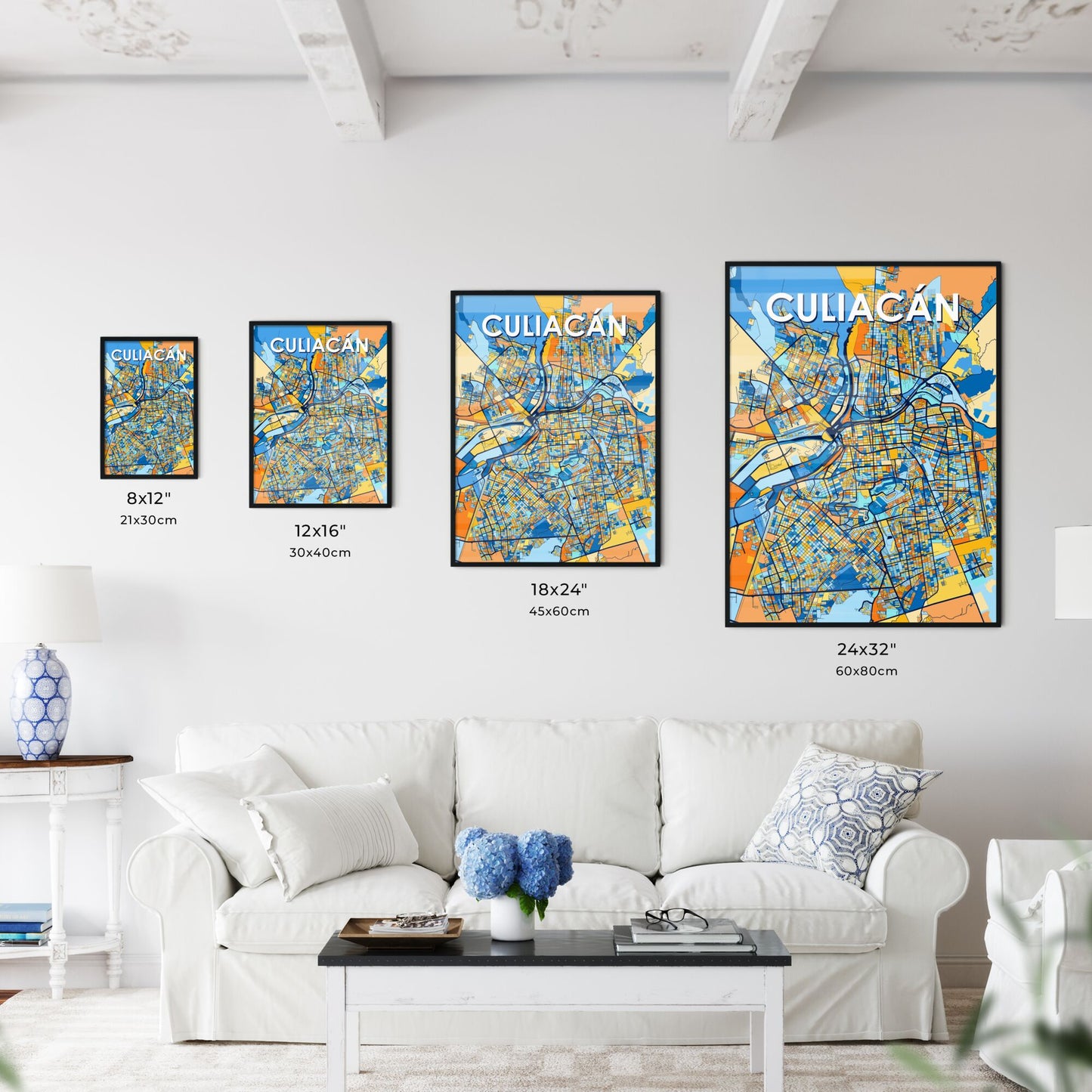 CULIACÁN MEXICO Vibrant Colorful Art Map Poster Blue Orange