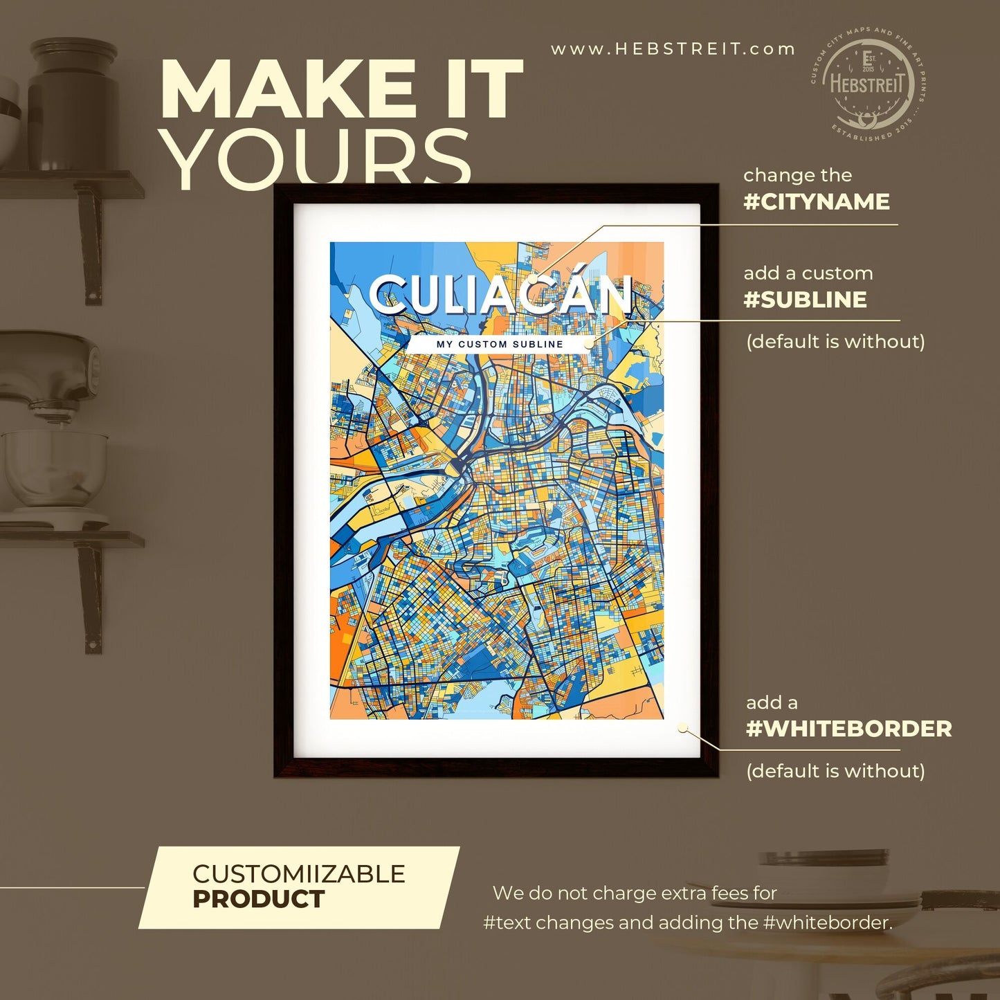 CULIACÁN MEXICO Vibrant Colorful Art Map Poster Blue Orange