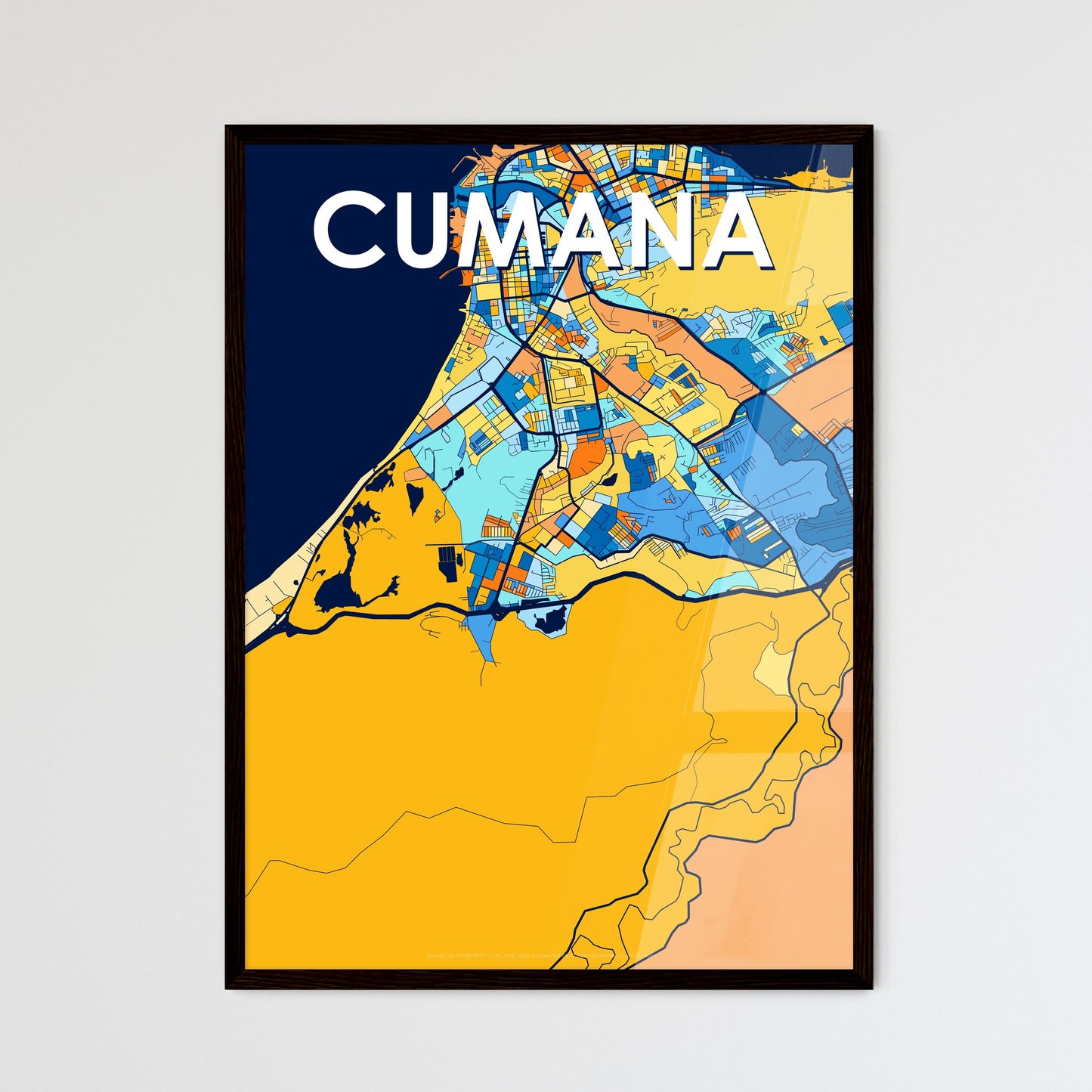 CUMANA VENEZUELA Vibrant Colorful Art Map Poster Blue Orange