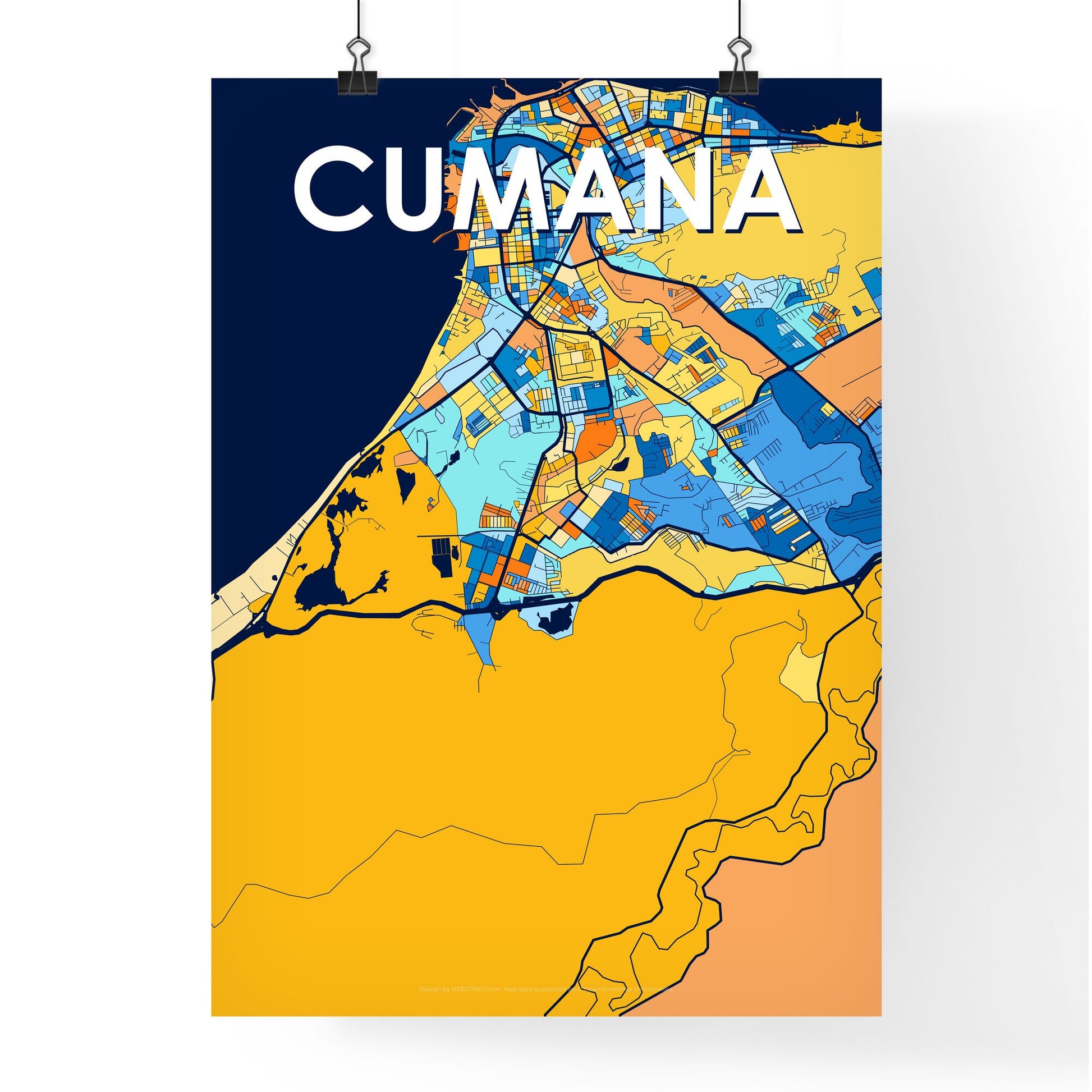 CUMANA VENEZUELA Vibrant Colorful Art Map Poster Blue Orange