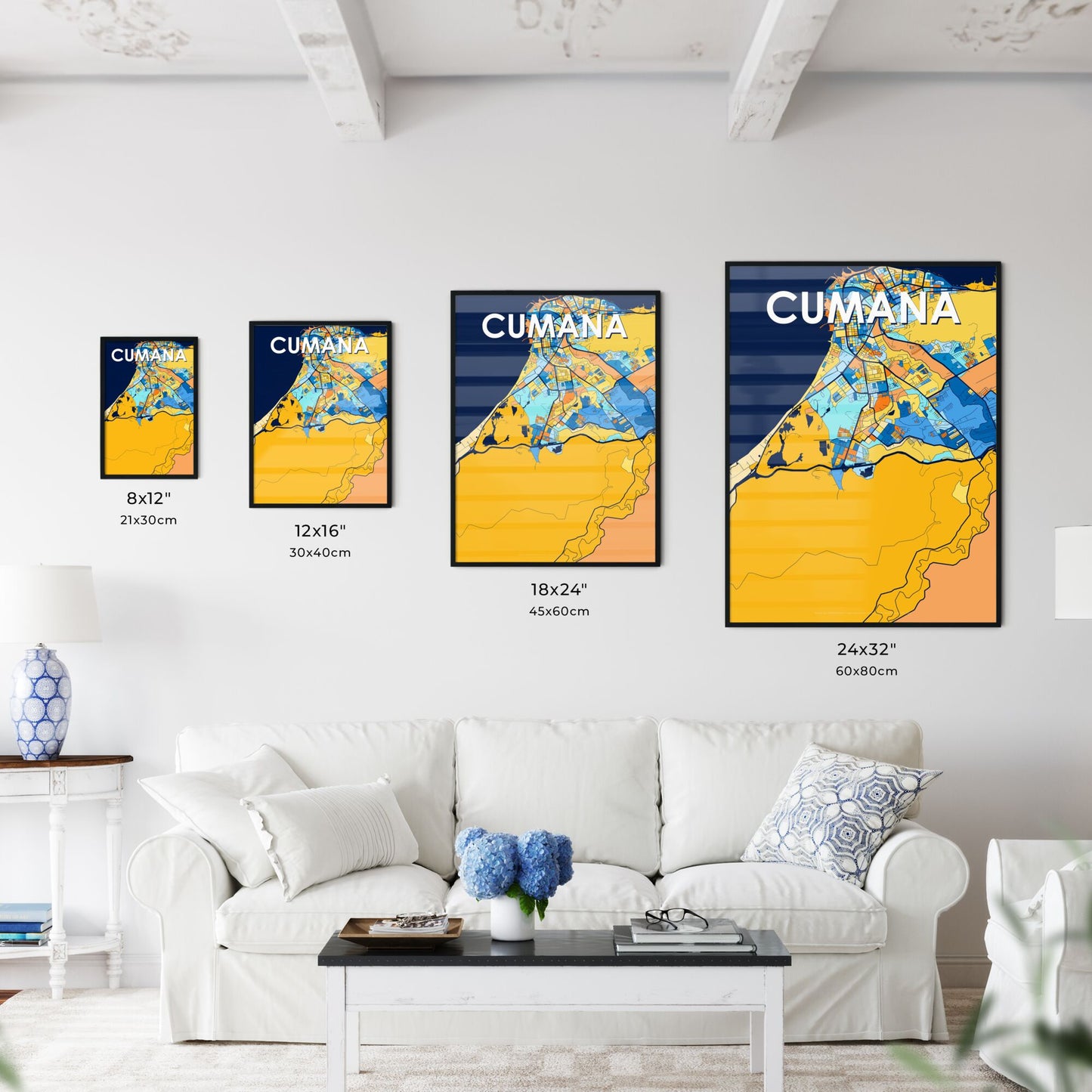 CUMANA VENEZUELA Vibrant Colorful Art Map Poster Blue Orange