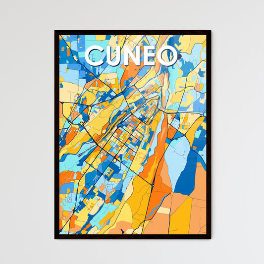 CUNEO ITALY Vibrant Colorful Art Map Poster Blue Orange