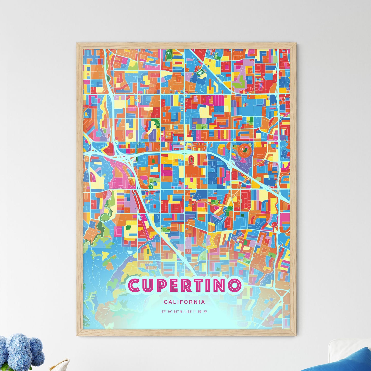 Colorful Cupertino California Fine Art Map Crazy Colors