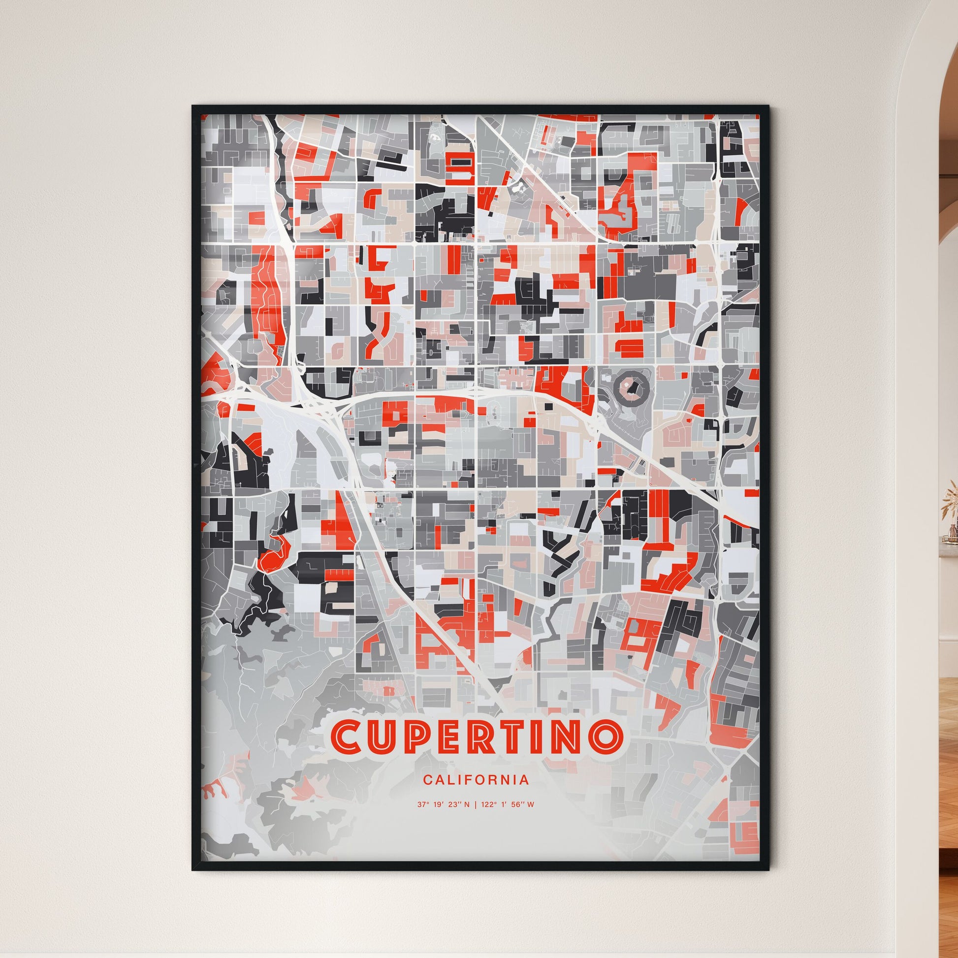 Colorful Cupertino California Fine Art Map Modern Expressive