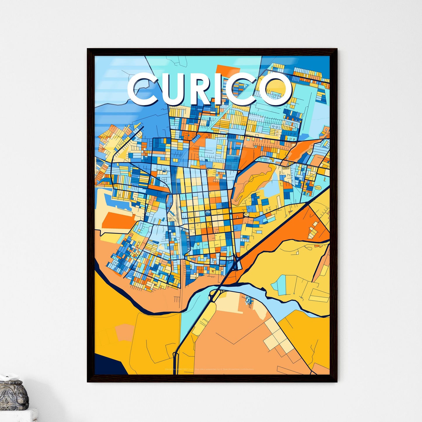 CURICO CHILE Vibrant Colorful Art Map Poster Blue Orange