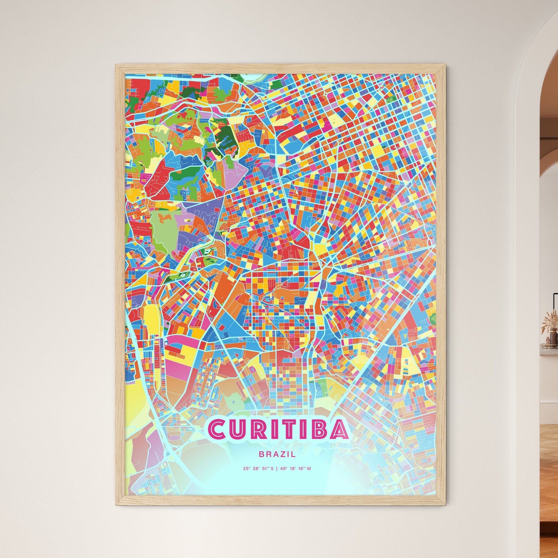 Colorful Curitiba Brazil Fine Art Map Crazy Colors