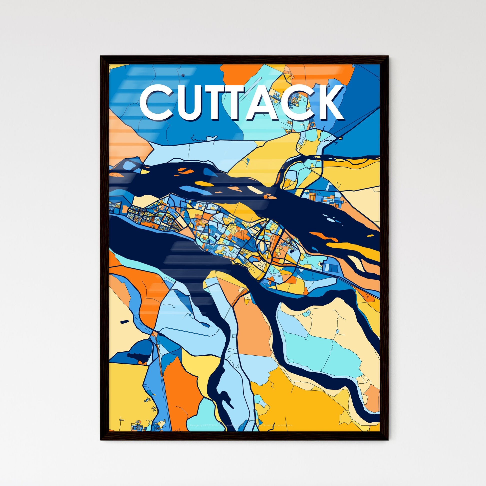 CUTTACK INDIA Vibrant Colorful Art Map Poster Blue Orange